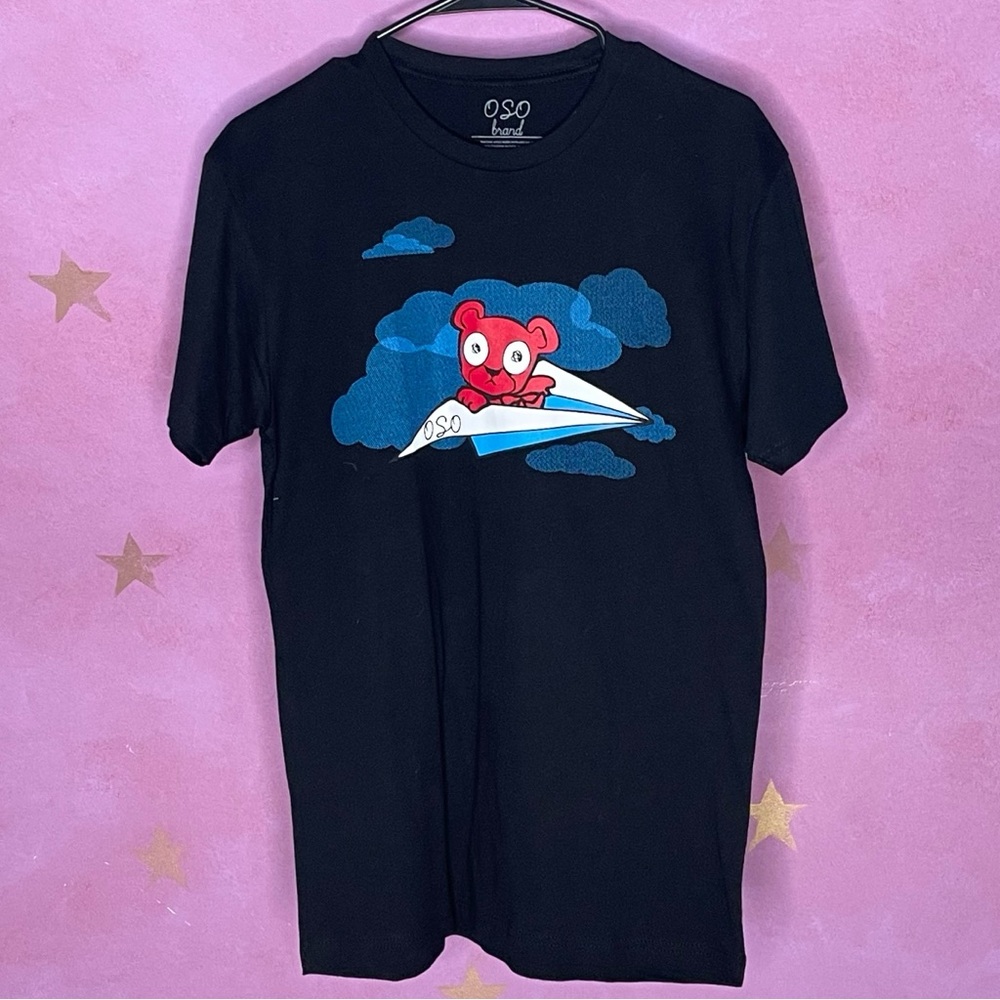 OSO Skate T-Shirt Bear With Paper Airplane Black Men’s Small